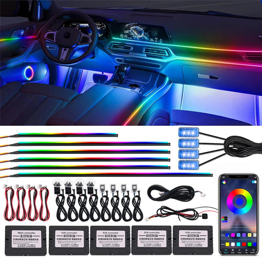 18 in 1 64 Color RGB Symphony Car Ambient Light Interior Acrylic Guide LED Strip Light Decoration Atmosphere Lamp by APP Control sayaragear