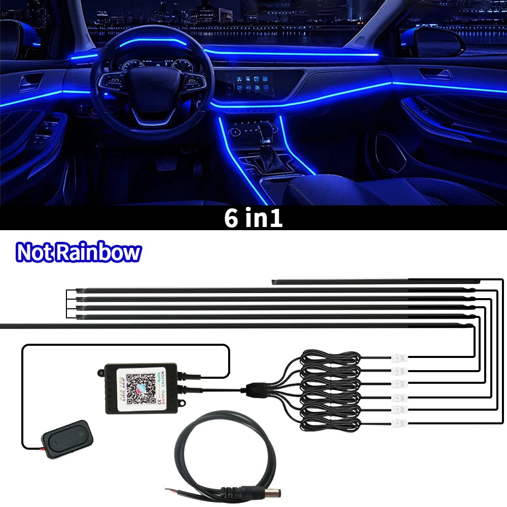 6/10/18 in 1 Car Ambient Light 64 Colors RGB Symphony Interior Acrylic LED Strip Light Hidden Music APP Control Atmosphere Lamp sayaragear