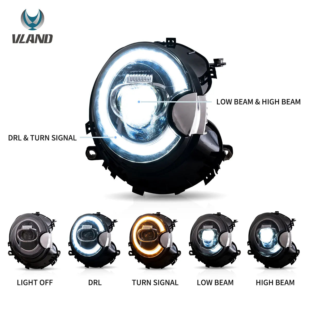 Vland 07-15 Cooper LED Headlights (R55 R56 R57 R58 R59) With Dual Beam Projector sayaragear
