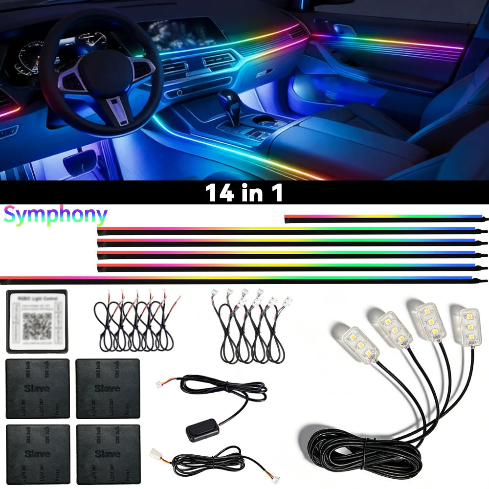 6/10/18 in 1 Car Ambient Light 64 Colors RGB Symphony Interior Acrylic LED Strip Light Hidden Music APP Control Atmosphere Lamp sayaragear