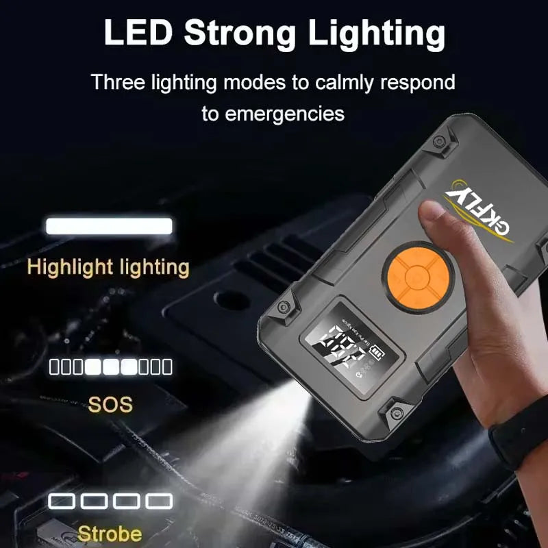 GKFLY Jump Starter 4 in 1 Pump Air Compressor 4000A Power Bank 12V Digital Tire Inflator 150PSI Emergency Battery Booster sayaragear