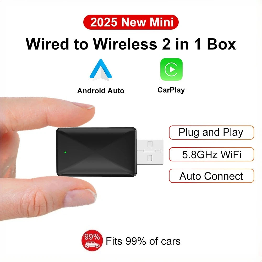 Wired To Wireless Carplay Android Auto 2in1 Wireless Adapter Carplay Wireless Adapter  for OEM Car Stereo with USB Plug and Play sayaragear