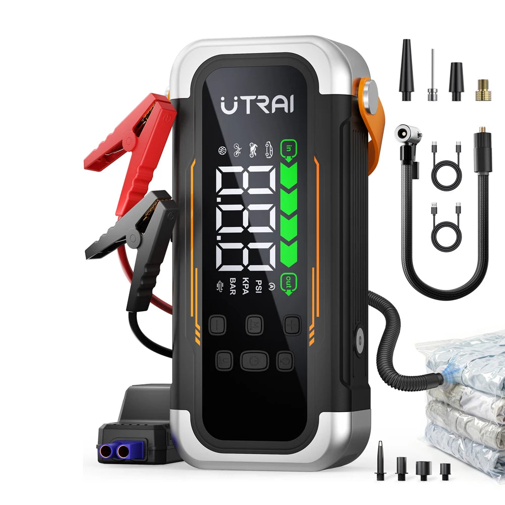 UTRAI 5 in 1 6000A Car Jump Starter 150PSI Air Pump PD30W Power Bank High-speed Airflow Dualmode For kayakingCar Battery Booster sayaragear