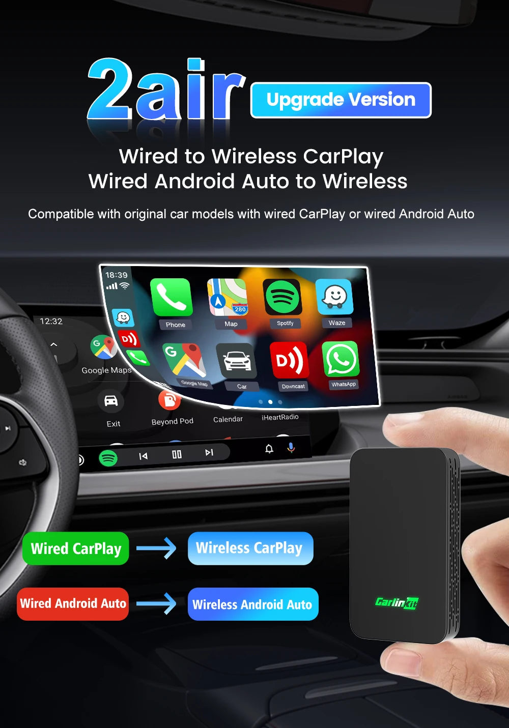 CarlinKit 5.0 & CarlinKit 4.0 Wireless CarPlay Android Auto Waze Music Spotify Auto For Audi Golf Peugeot Mazda KIA Mercedes MG sayaragear