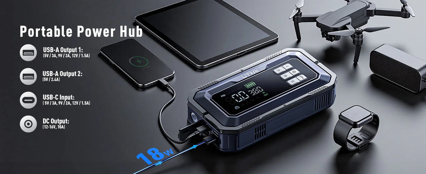 UTRAI All-in-One 7000A Car Jump Starter with Air Compressor &  OBD Diagnosis & Outdoor Camping Lights Emergency Boosters sayaragear