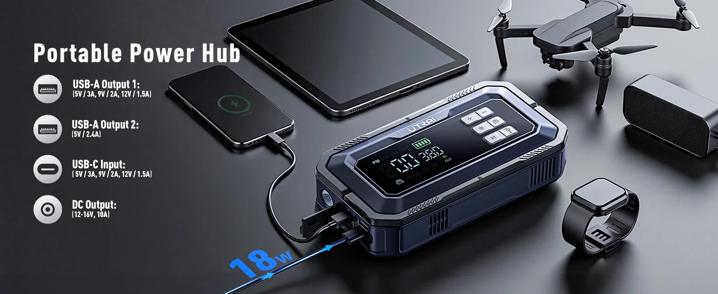 UTRAI All-in-One 7000A Car Jump Starter with Air Compressor &  OBD Diagnosis & Outdoor Camping Lights Emergency Boosters sayaragear