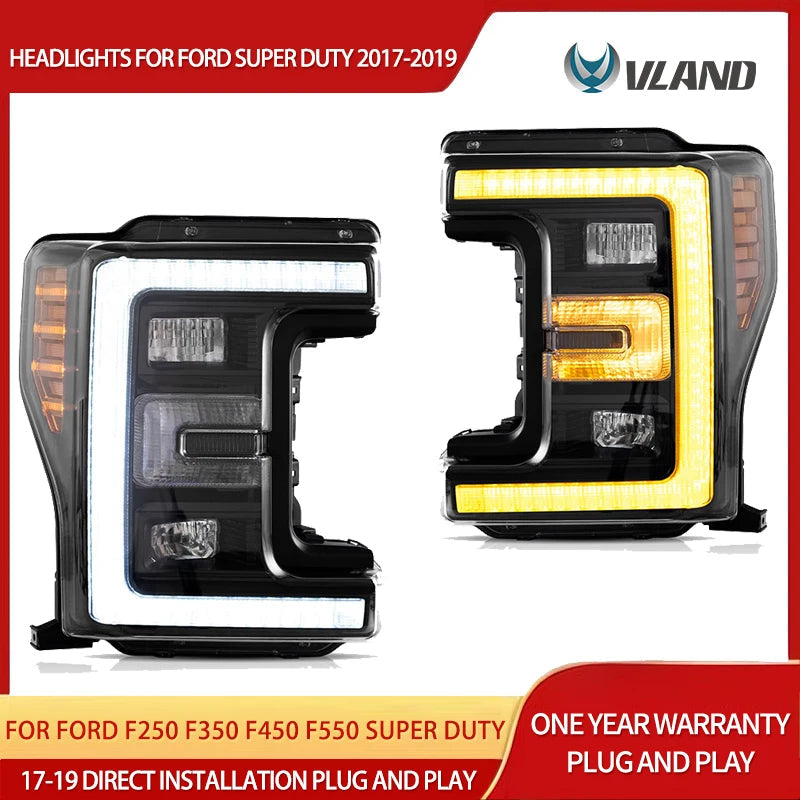 Vland 17-19 F250 F350 F450 F550 Super Duty Full LED Headlights Premium Upgrade sayaragear