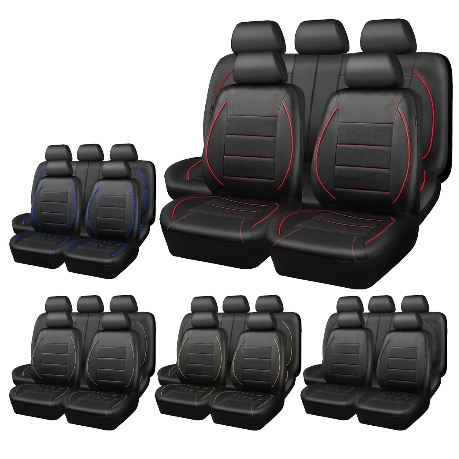 Universal Leather Car Seat Covers Red Simple Waterproof 5 Seat Car Seat Cover sayaragear