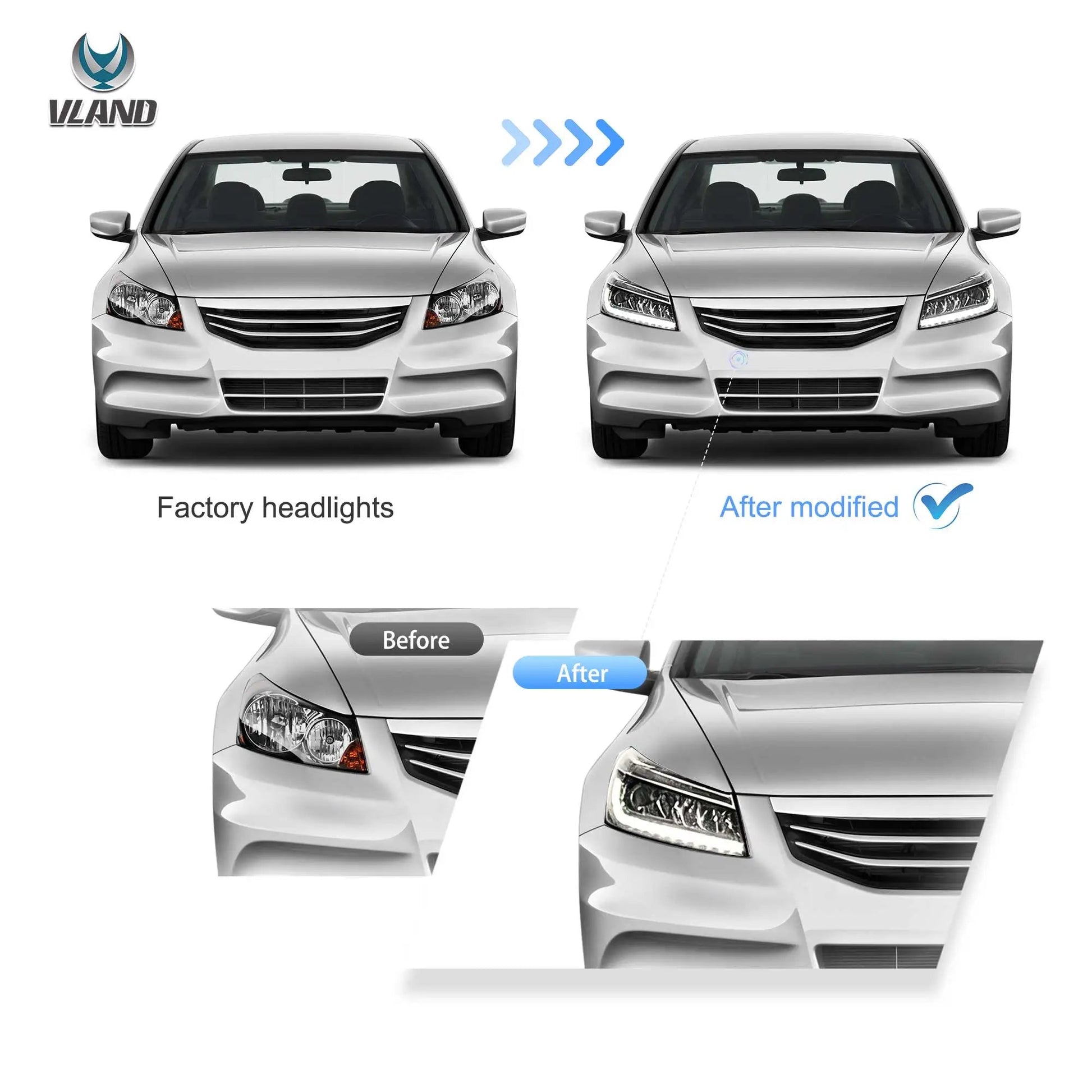 VLAND 2008-2012 Sedan 8th Gen LED Dual Beam Projector Headlights Assembly sayaragear