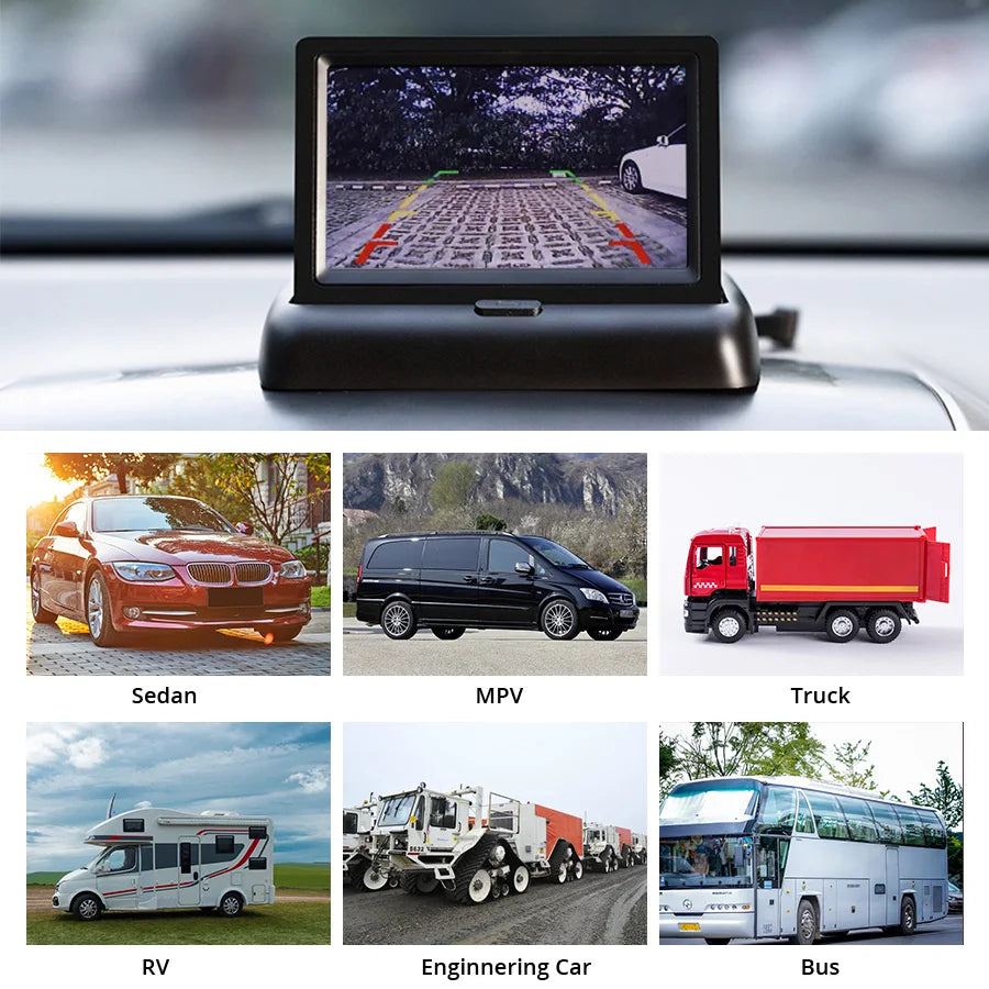 E-ACE 4.3" Car Rear View Camera Monitor Folding Easy Installation Car Parking System Camera Automotive Electronic Accessories sayaragear