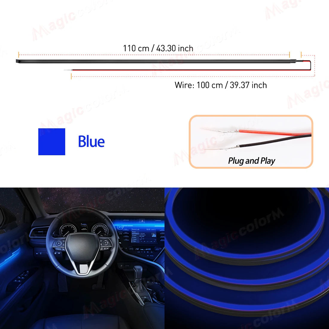 EL Wire Car LED Ambient Light Car Interior Decorative Lamp For Universal DIY Flexible Hidden Cuttable Colour Acrylic Strip 110cm sayaragear