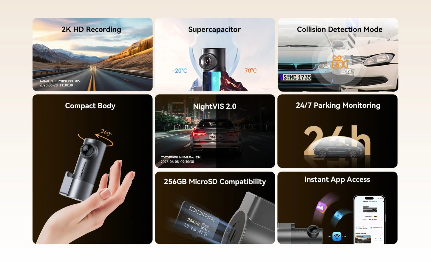 DDPAI MINI Pro 2K Dash Cam WiFi Car DVR Night Vision Smart Voice Control Support 24H Parking Monitor Car Dash Camera Recorder sayaragear
