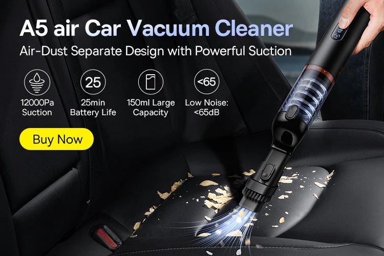 Baseus A5 Air Car Vacuum Cleaner 2-in-1 Powerful Wireless Cleaner Strong Suction Handheld Car Cleaning Portable Home Appliance sayaragear