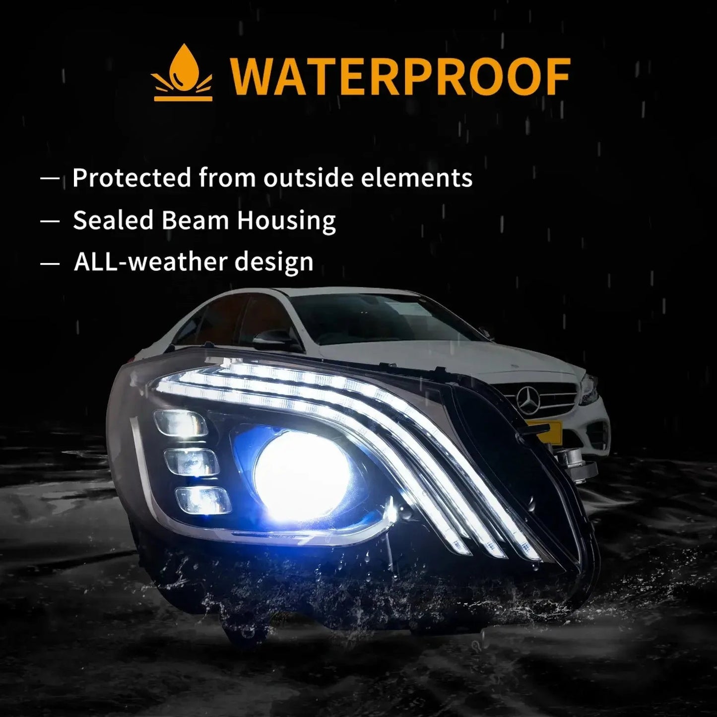 Vland 15-21 Mercedes-Benz C-Class 4th Gen (W205) LED Matrix Headlights Black with DRL High Low Beam Front Headlamp Assembly sayaragear