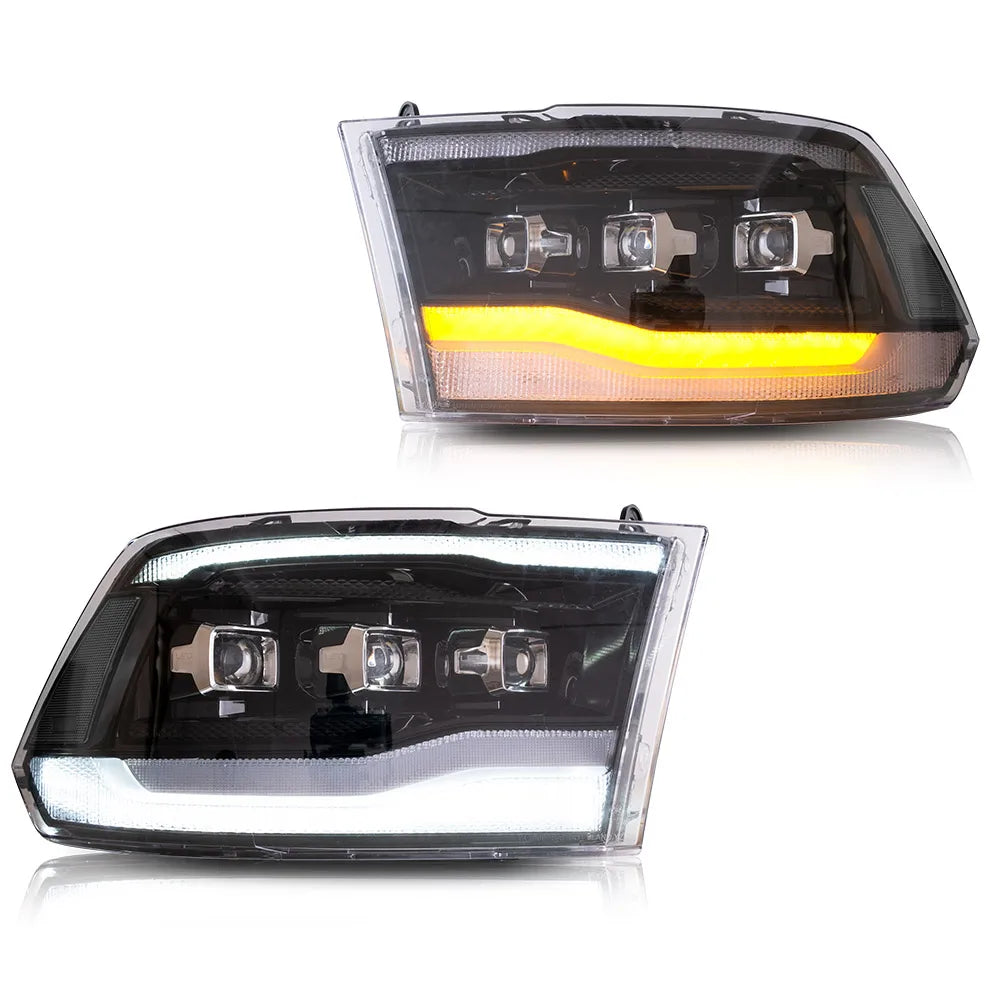 Vland 09-18 Dodge Ram 4th Gen 1500 2500 3500 LED Matrix Projector HeadLights Black Complete Assembly sayaragear