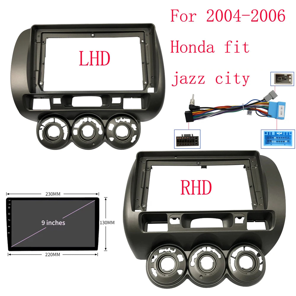 HAOCHEN Car 9 inch 2 Din Stereo o Fascia o DVD Panel Bezel Frame Installation Trim Left/right Wheel for Honda Fit City Jazz 2006 sayaragear
