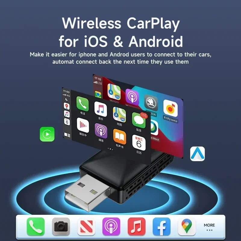 Wired To Wireless Carplay Android Auto 2in1 Wireless Adapter Carplay Wireless Adapter  for OEM Car Stereo with USB Plug and Play sayaragear