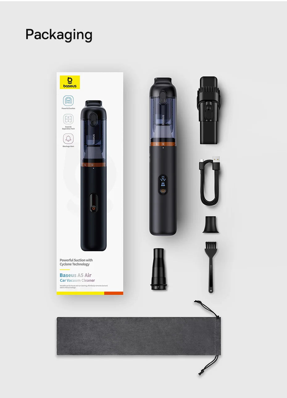 Baseus A5 Air Car Vacuum Cleaner 2-in-1 Powerful Wireless Cleaner Strong Suction Handheld Car Cleaning Portable Home Appliance sayaragear
