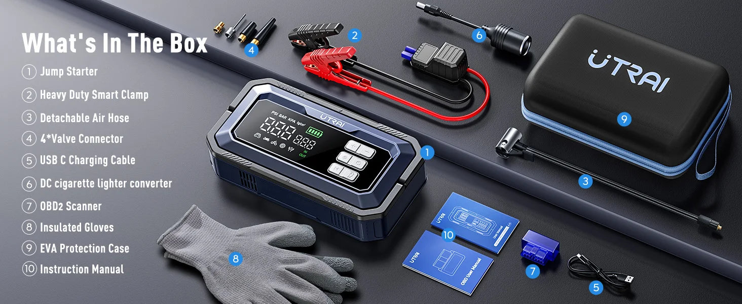 UTRAI All-in-One 7000A Car Jump Starter with Air Compressor &  OBD Diagnosis & Outdoor Camping Lights Emergency Boosters sayaragear