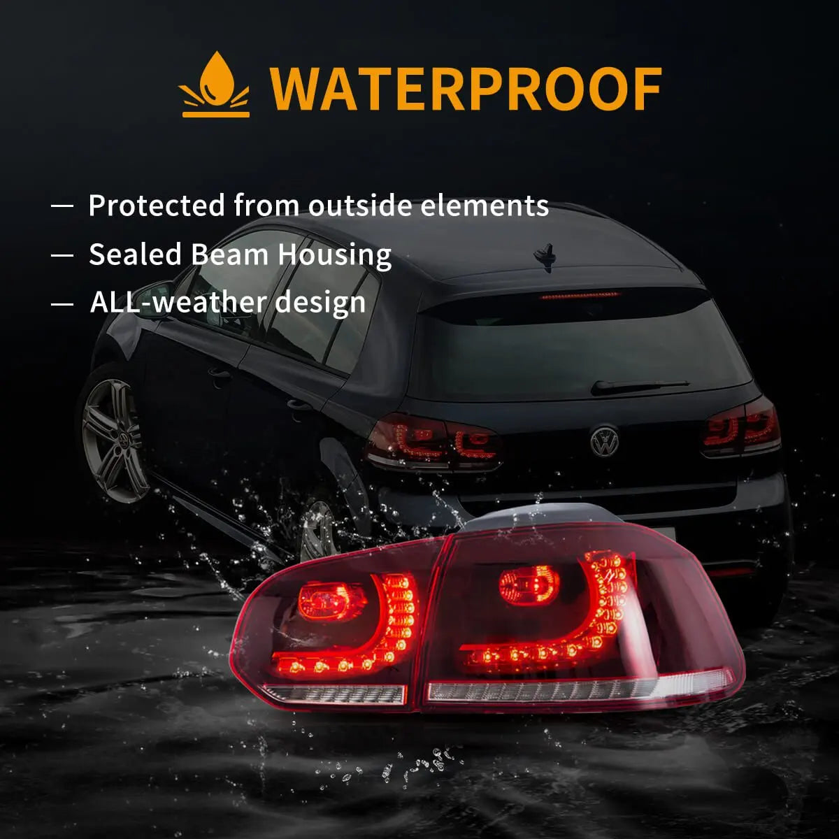 Vland 08-14 Golf 6th Gen Mk6 Hatchback LED Aftermarket Tail Lights With Amber Sequential Turn Signal sayaragear