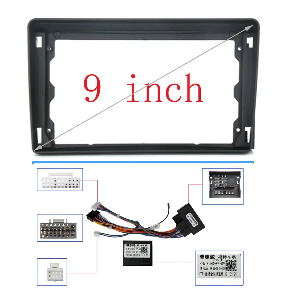 9 inch 2DIN Car Radio Fascias For Ford C-Max S-Max Connect Fiesta Fusion Galaxy Kuga Mondeo Transit Connect Focus Panel Harness sayaragear