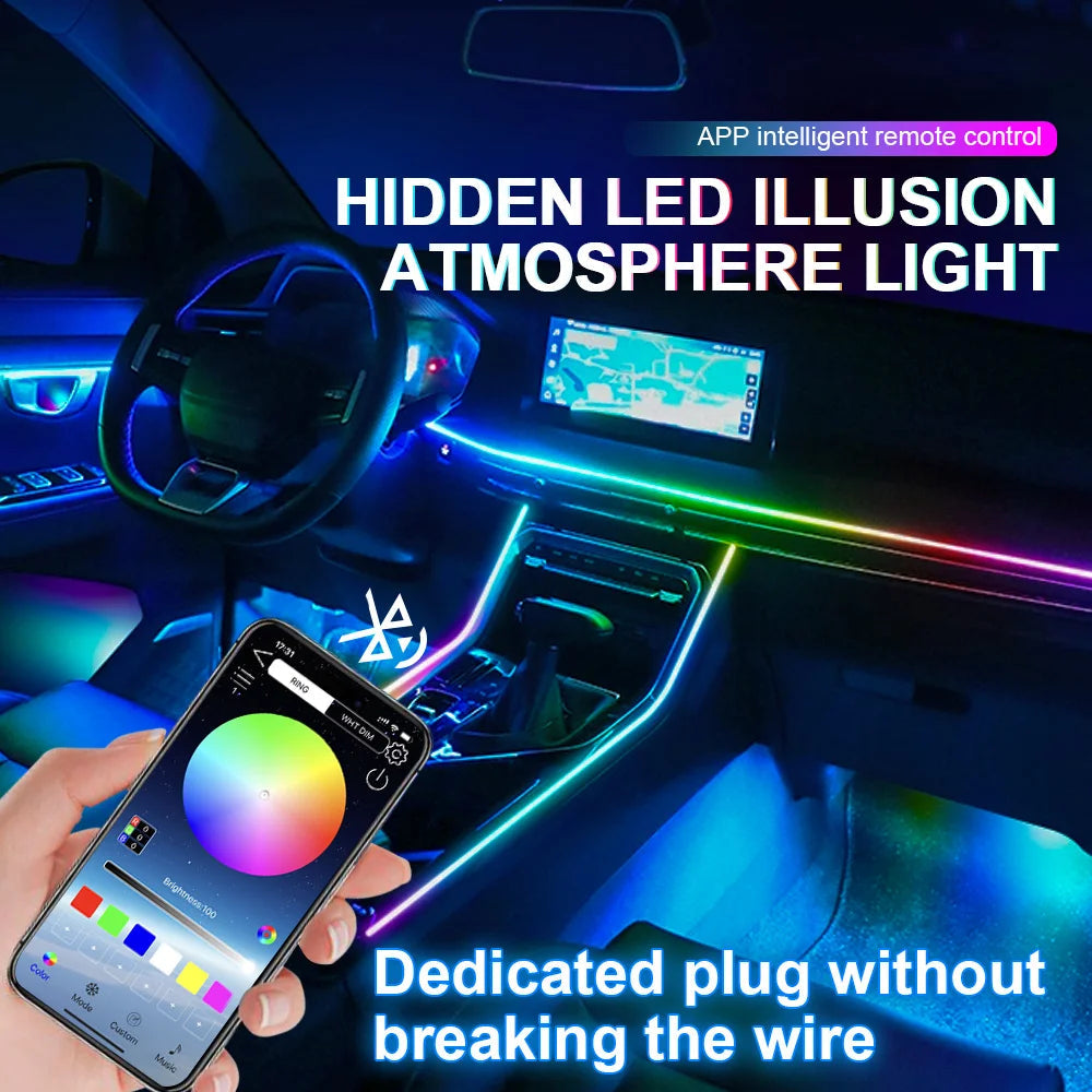 14/18 in 1 Led Acrylic Car Ambient Light RGB 64 213 Color Symphony Acrylic APP Streamer Atmosphere Lamp Kit One Zone Dual Zone sayaragear