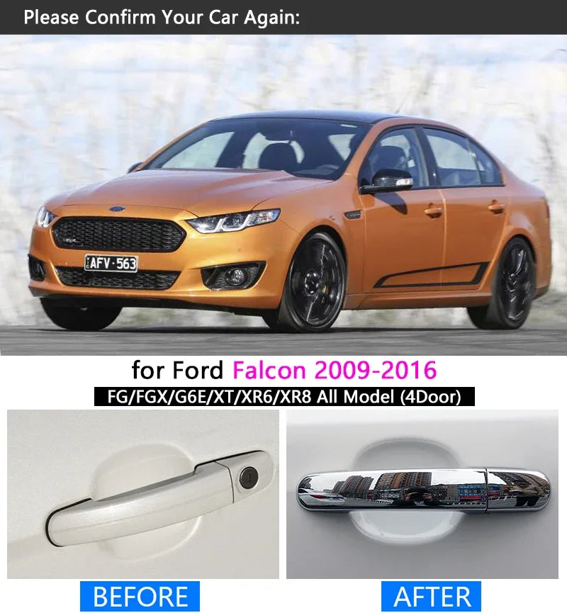 For Ford Falcon FG 2009-2016 Chrome Handle Cover Trim Set FGX G6E XR6 XR8 XT Car Accessories Stickers Car Styling 2010 2011 2015 sayaragear