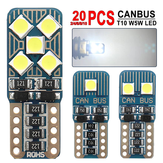 2-20 PCS CANBUS T10 W5W LED Bulb 12V 2835SMD 6500K White 500LM Car Interior Dome Door Glove Box Maps Trunk License Plate Lights sayaragear