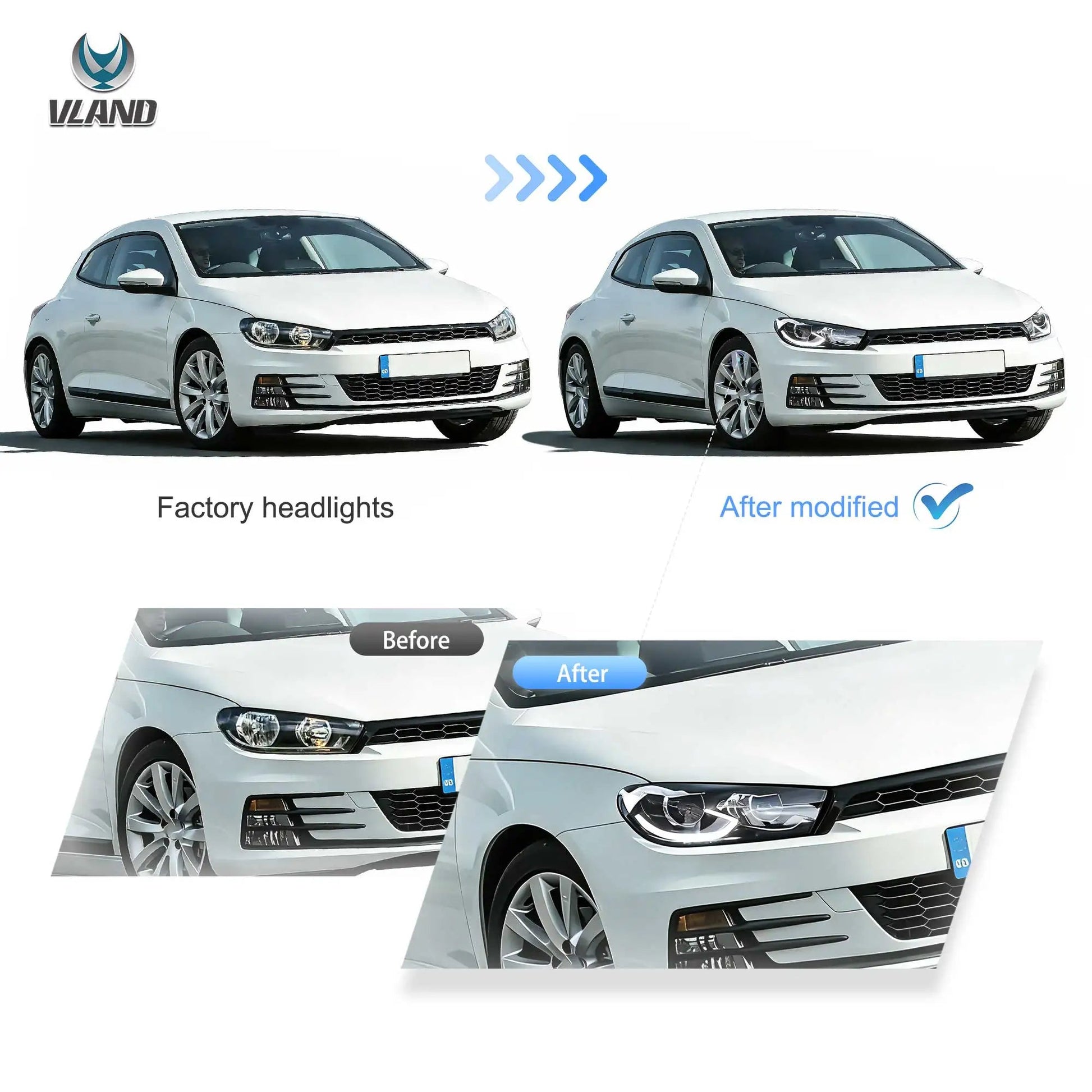 VLAND 2009-2014 Scirocco LED Projector Headlights With Start-up Animation sayaragear