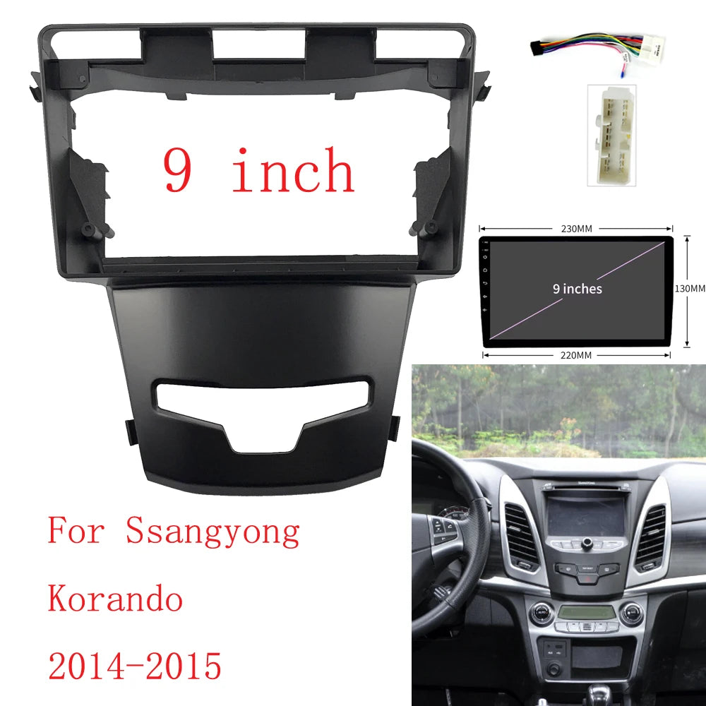 HAOCHEN 9 Inch Car Frame Adapter CD Kits Fascia Panel For Ssang yong Korando 2014-2015 Android Radio Audio Dash cable harness sayaragear