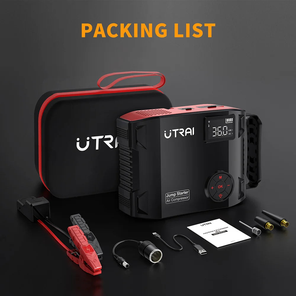 UTRAI 4 In 1 2000A Jump Starter Power Bank 16000mAh 150PSI Air Compressor Tire Pump Portable Charger Car Booster Starting Device sayaragear