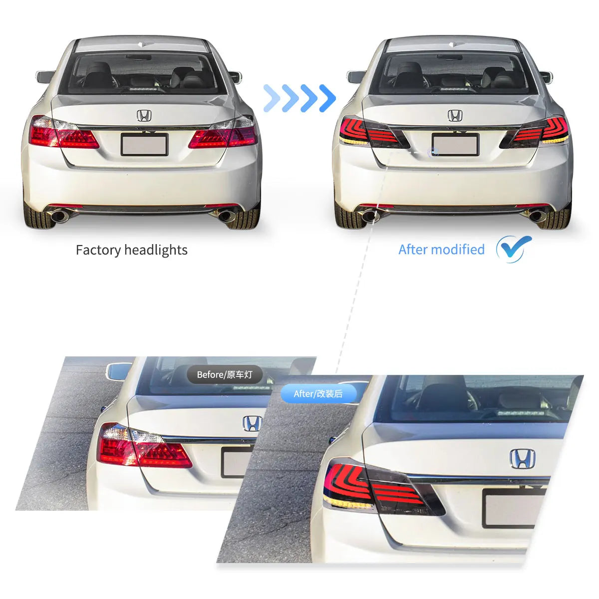 Vland 13-17 Accord 9th Gen Sedan LED Tail Lights With Sequential Turn Signal sayaragear