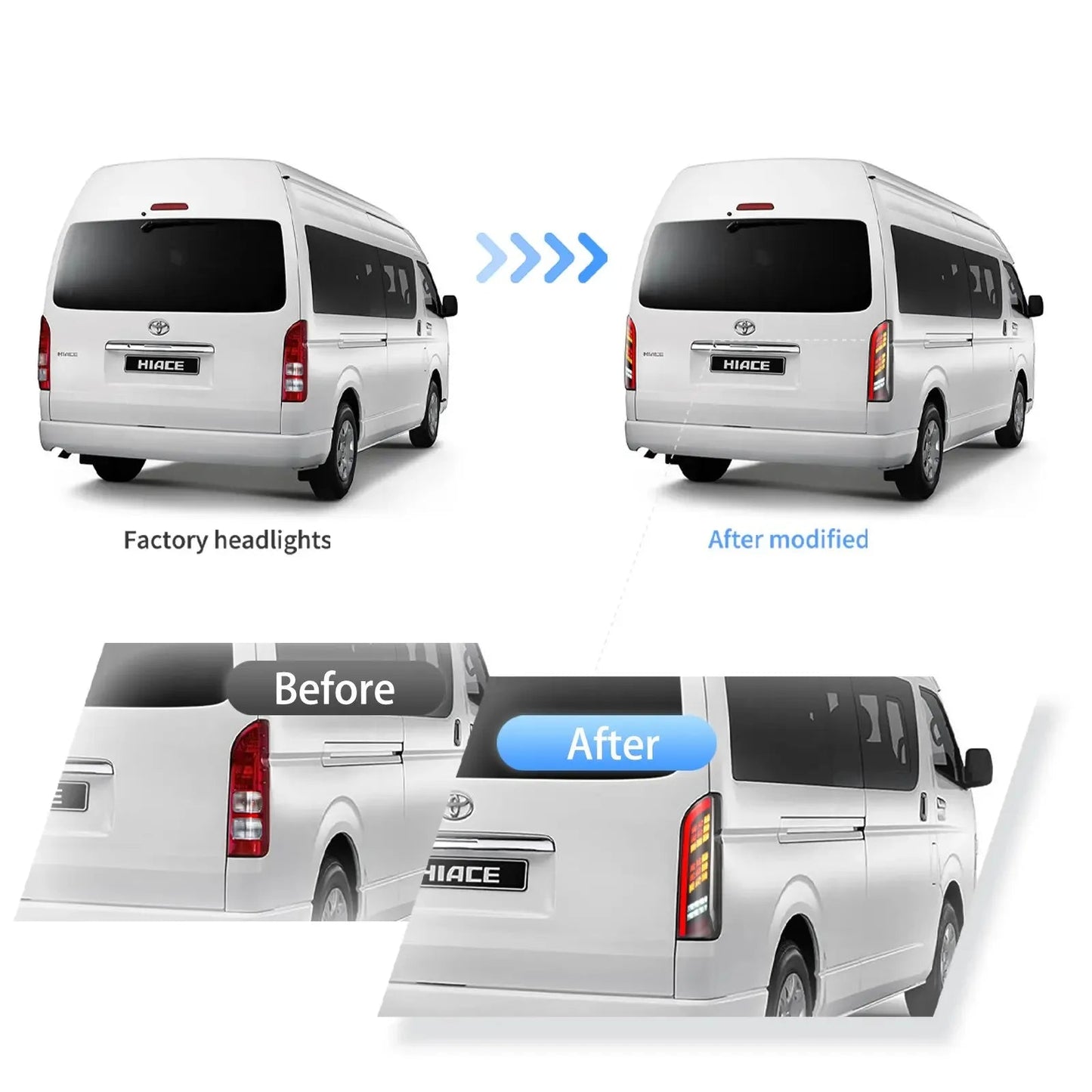 Vland 04-19 Hiace 5th Gen (H200) LED Tail Lights With Sequential Turn Signal Clear sayaragear