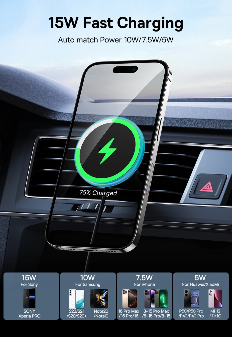 Baseus Magnetic Wireless Charger Car Phone Holder 15W Fast Charging Wireless Car Charger Holder For iPhone 16 15 14 13 Car Mount sayaragear