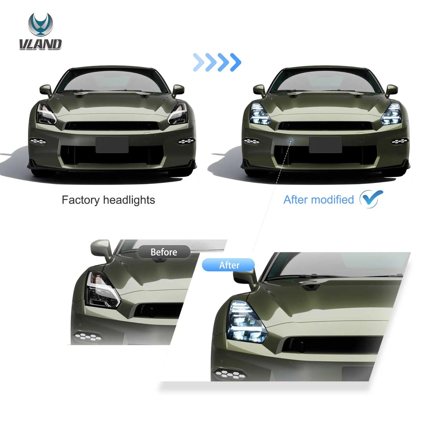 Vland LED Projector Headlights for 2008-2023 GT-R R35 High-Intensity Lighting Upgrade Kit sayaragear