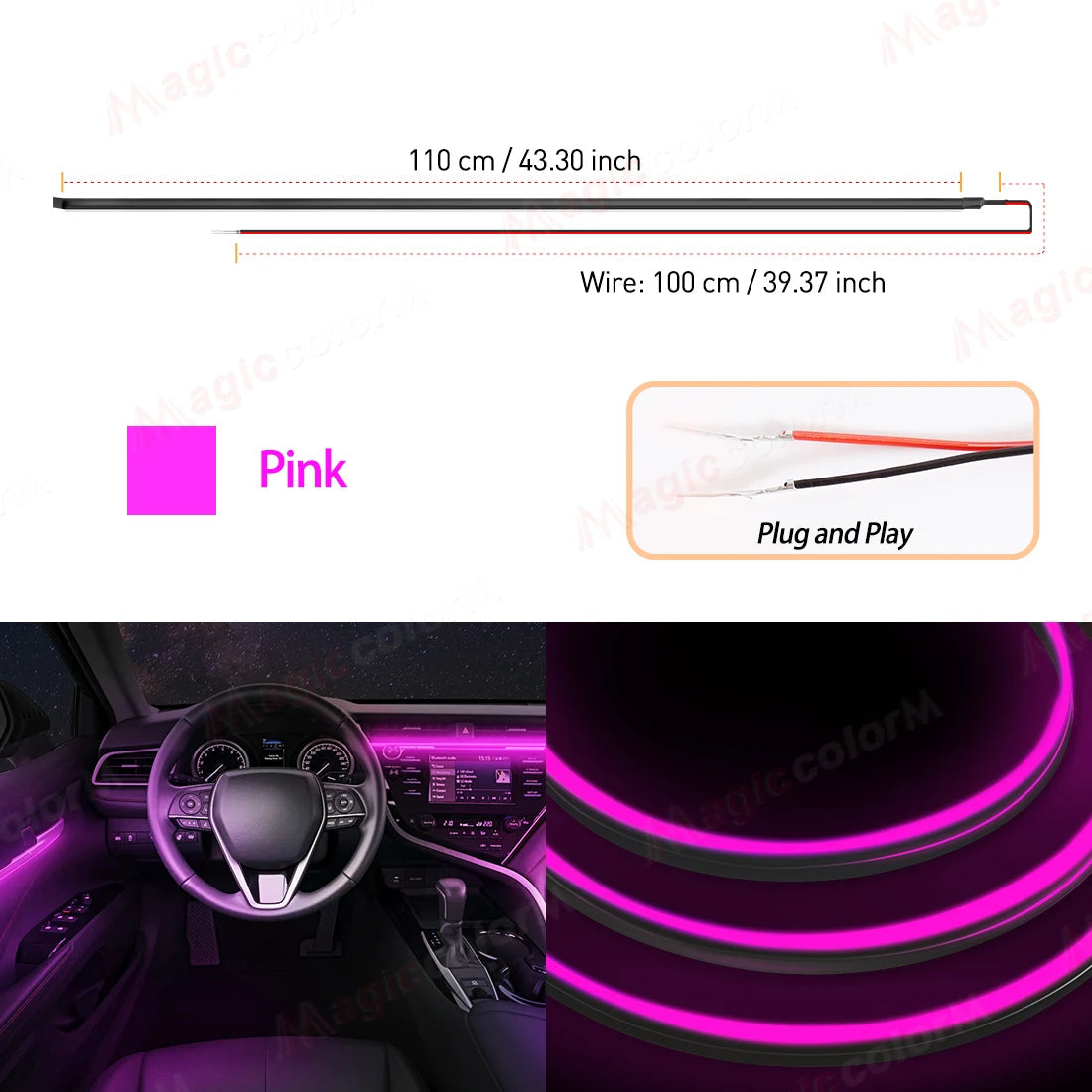 EL Wire Car LED Ambient Light Car Interior Decorative Lamp For Universal DIY Flexible Hidden Cuttable Colour Acrylic Strip 110cm sayaragear