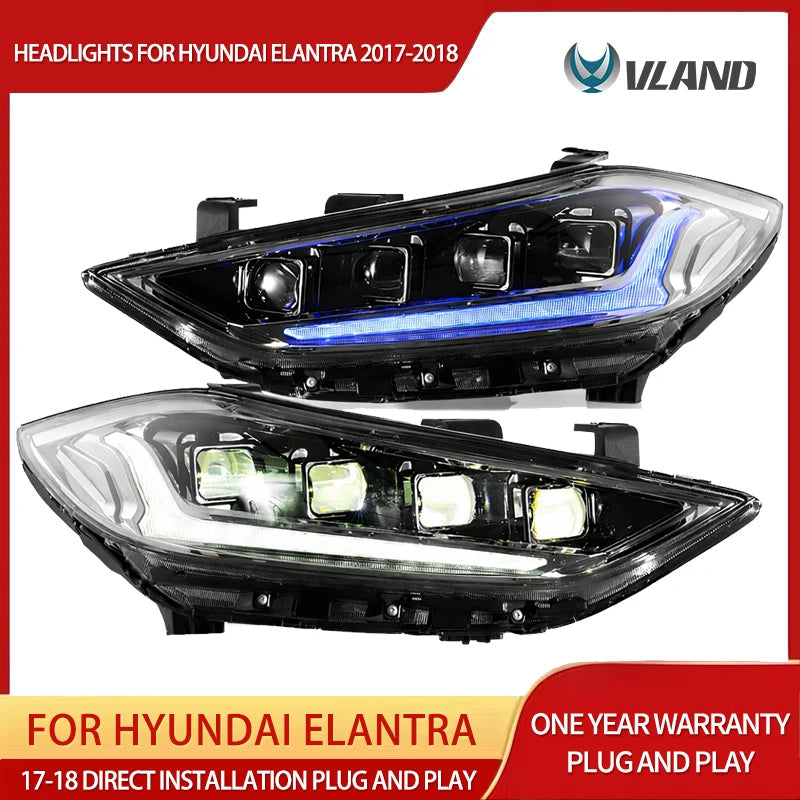 Vland 2017-2018 Hyundai Elantra Full LED Headlights With Sequential Turn Signal Plug and Play Head Lamp Assembly Replacement sayaragear