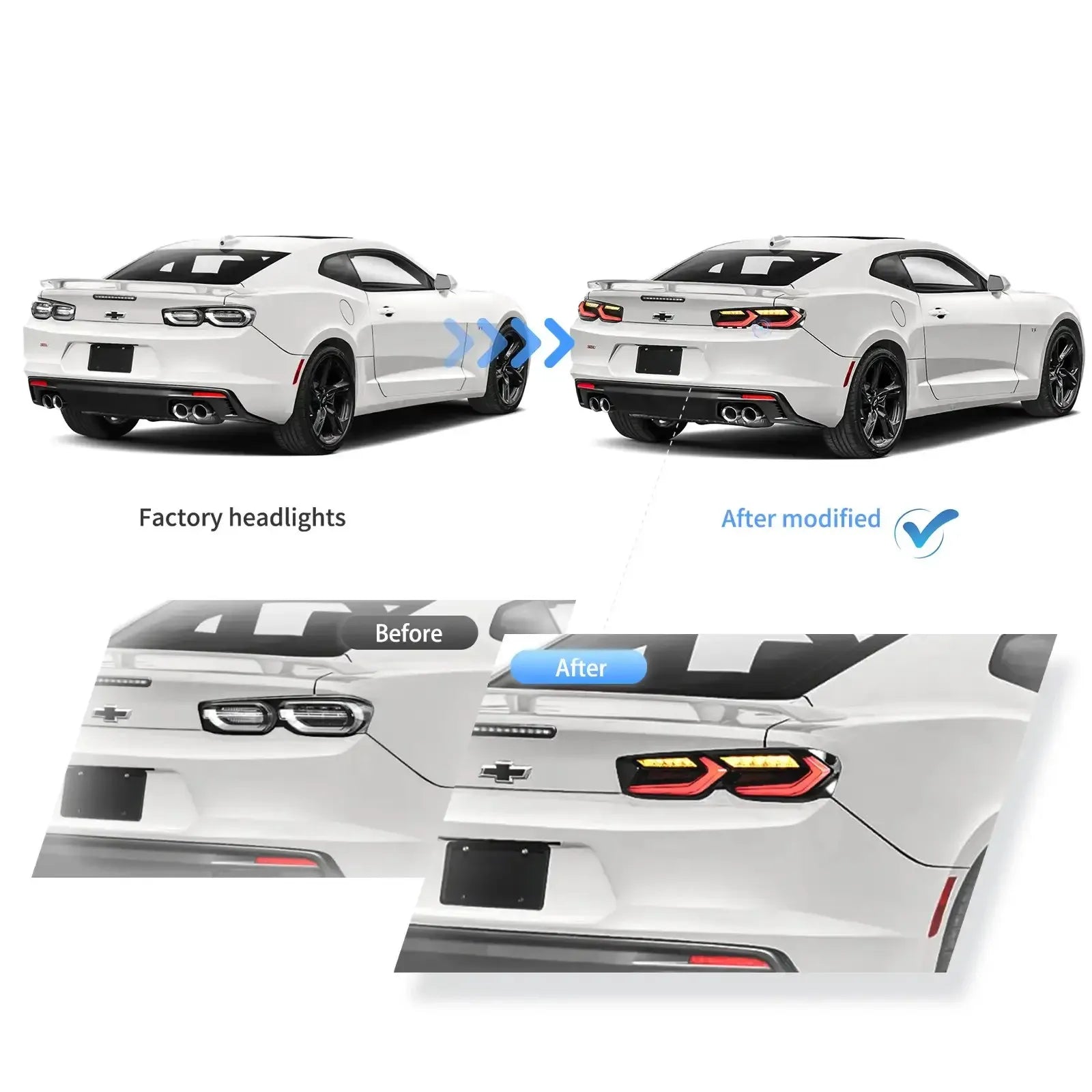 Vland 19-24 Camaro LED Tail Lights With Sequential Turn Signal Rear Lamp Assembly Upgrade sayaragear
