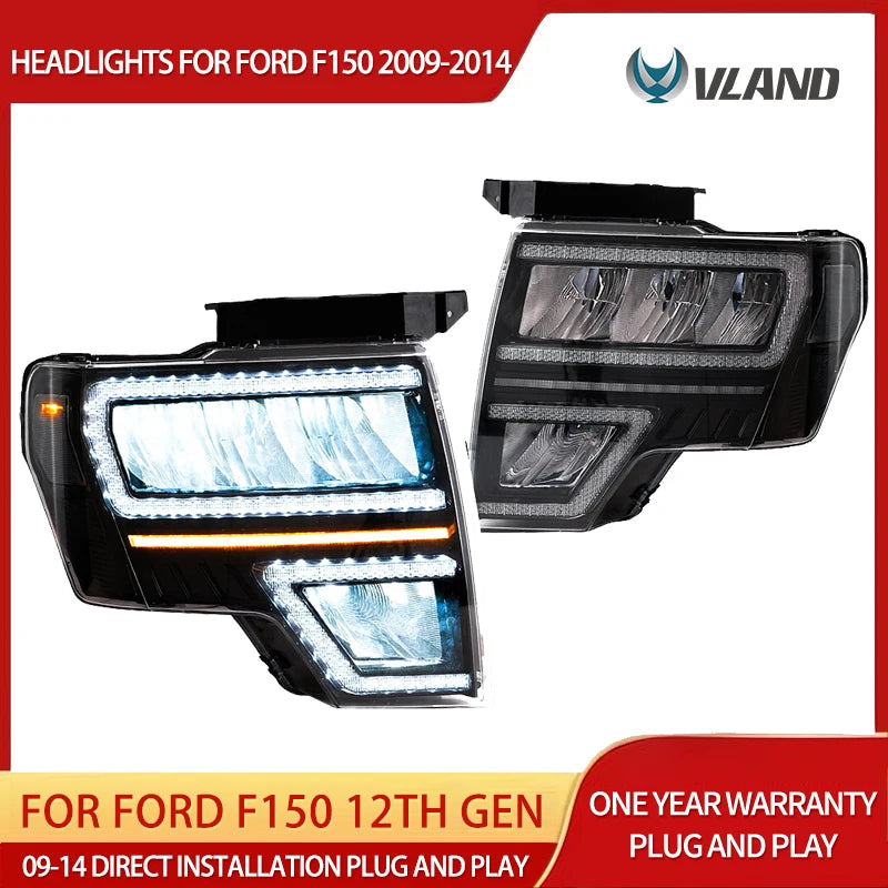 Vland 09-14 Ford F150 12th Gen LED Reflection Bowl Headlights Replacement Assembly sayaragear