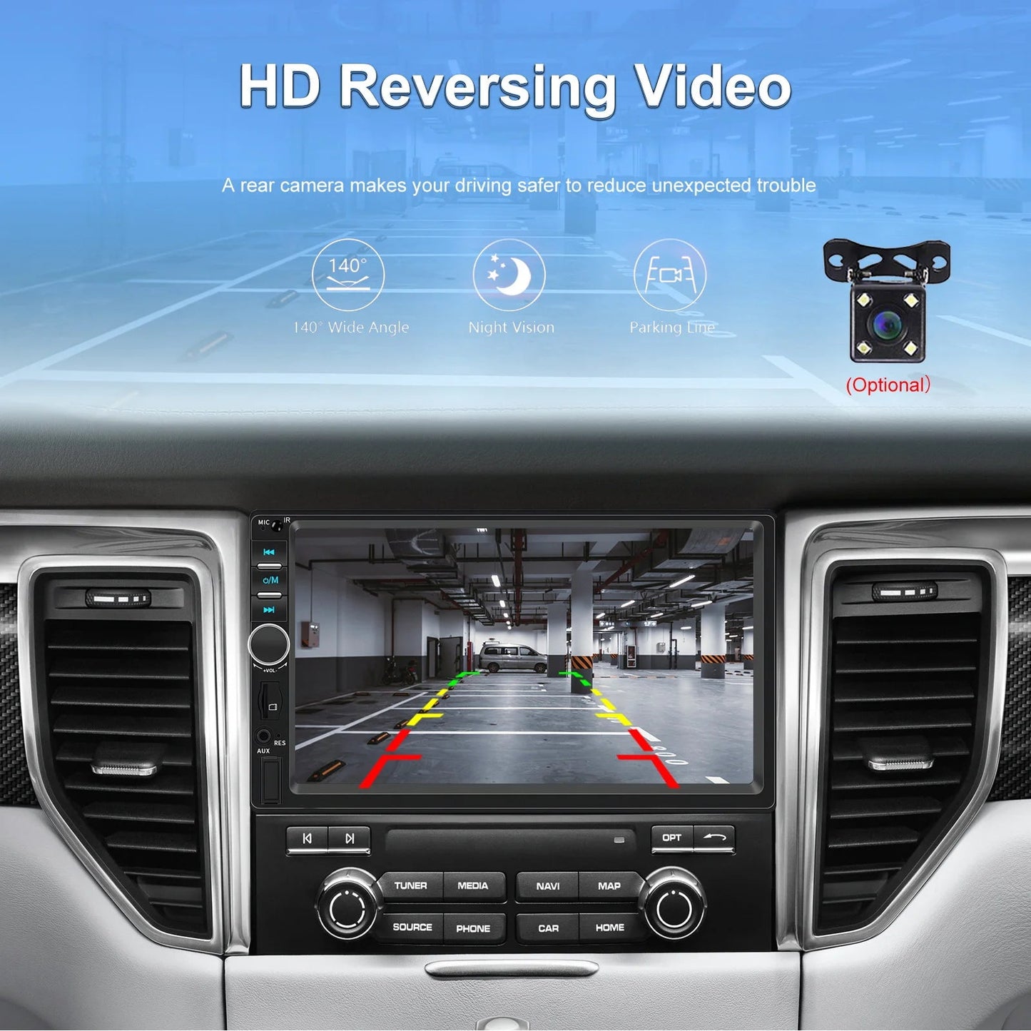 7" HD Car Stereo Radio 2Din MP5 Multimedia Player for Android Auto Mirror Link Rear 12LED Backup Camera USB AUX TF EQ FM Radio sayaragear