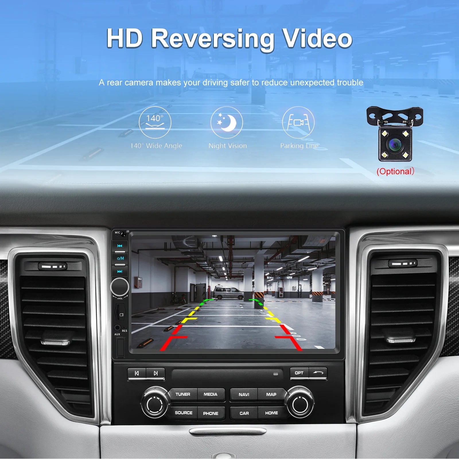 7" HD Car Stereo Radio 2Din MP5 Multimedia Player for Android Auto Mirror Link Rear 12LED Backup Camera USB AUX TF EQ FM Radio sayaragear