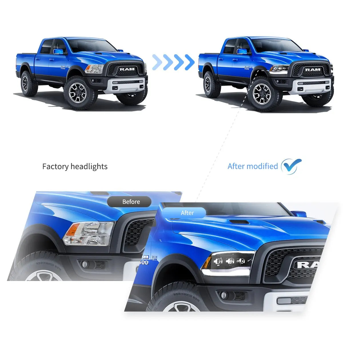 Vland 09-18 Dodge Ram 4th Gen 1500 2500 3500 LED Matrix Projector HeadLights Black Complete Assembly sayaragear