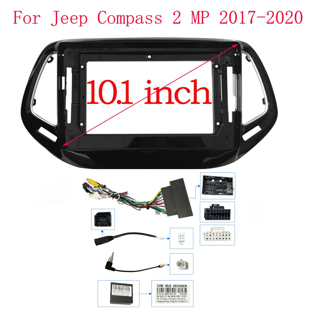 Car Radio Fascias Frame For Jeep Compass 2 MP 2017-2020 10 inch Stereo Panel Wiring Harness Power Cable Adapter Canbus Decoder sayaragear