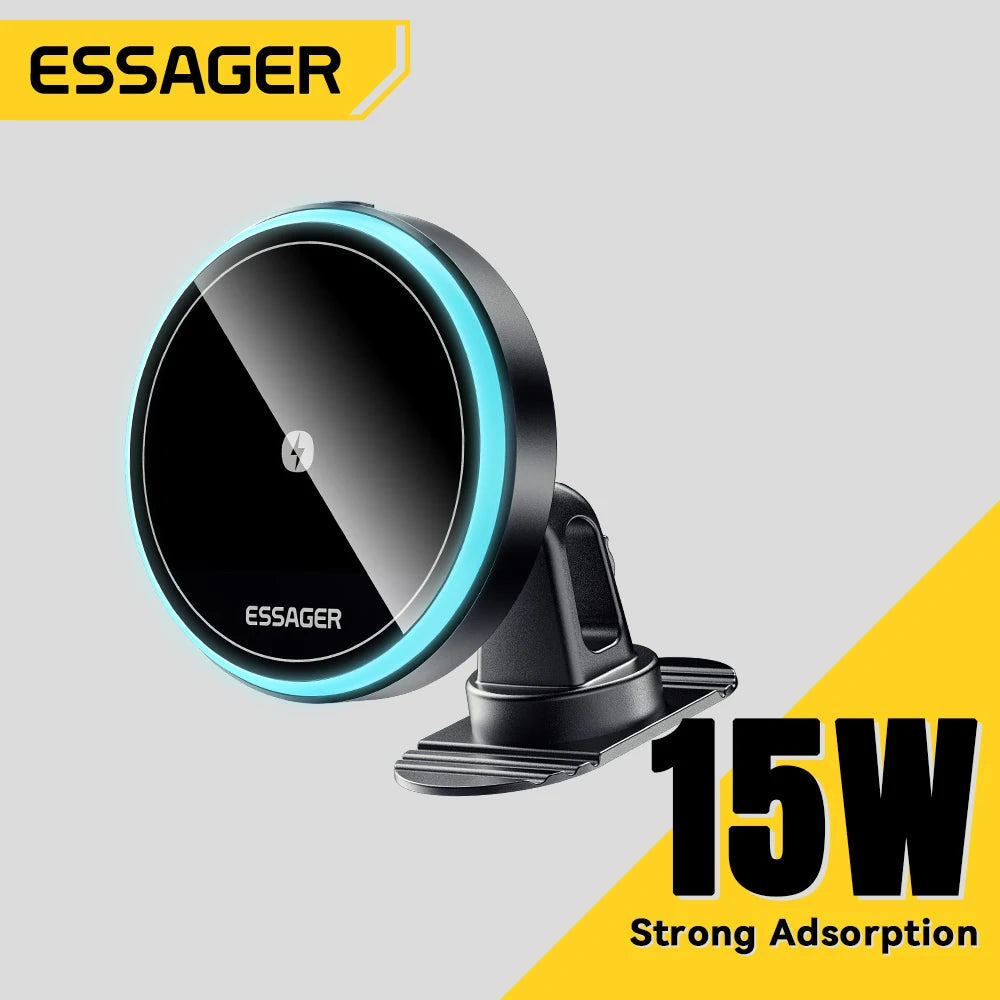 Essager 15W Magnetic Wireless Car Phone Holder Adjustable 360 degrees Car Charger For iPhone15 14 13 Pro Samsung Universal Phone sayaragear