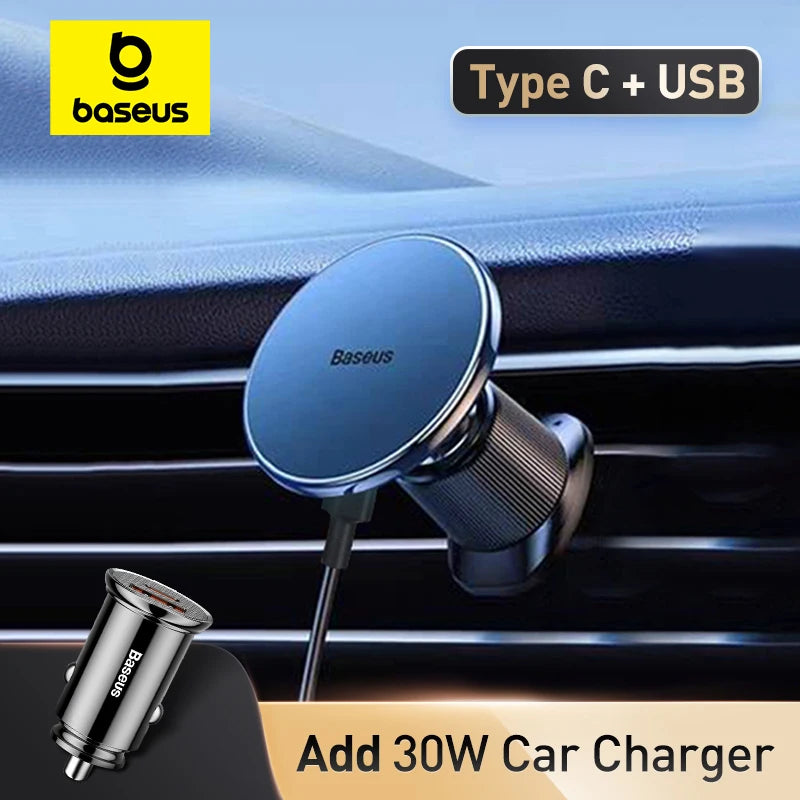 Baseus Magnetic Wireless Charger Car Phone Holder 15W Fast Charging Wireless Car Charger Holder For iPhone 16 15 14 13 Car Mount sayaragear