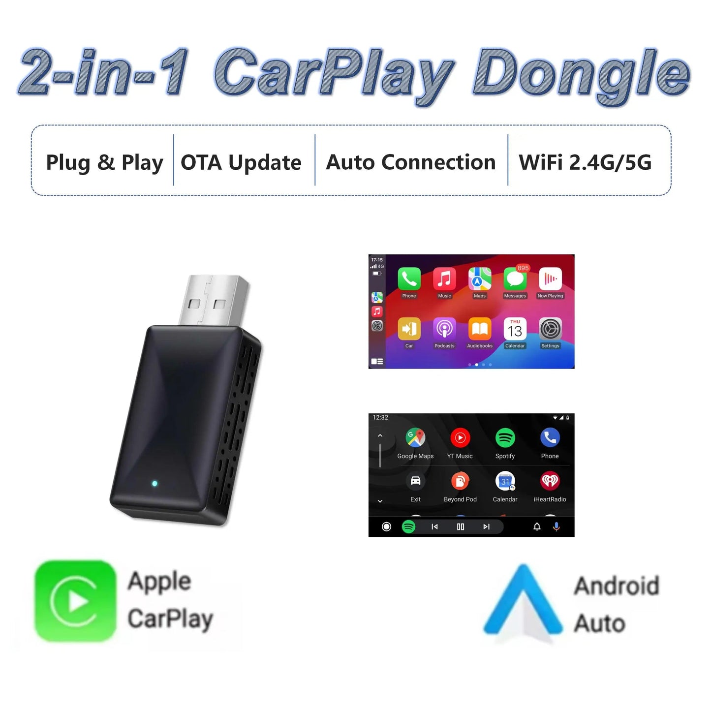 Mini Wireless Carplay Adapter for iPhone, 2025 2 in 1 Stable Universal Wireless carplay Adapter, Convert Wired to Wireless sayaragear