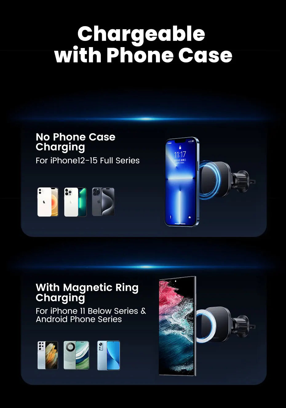 Toocki Magnetic Car Wireless Charger Car Phone Holder Air Outlet 15W Fast Charging Charger in Car For iPhone 15 14 13 12 Pro Max sayaragear