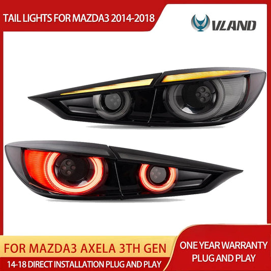 Vland 14-18 Mazda3 Axela 3rd Gen (BM, BN) Sedan LED Tail Lights With Dynamic Welcome Lighting Smoked sayaragear