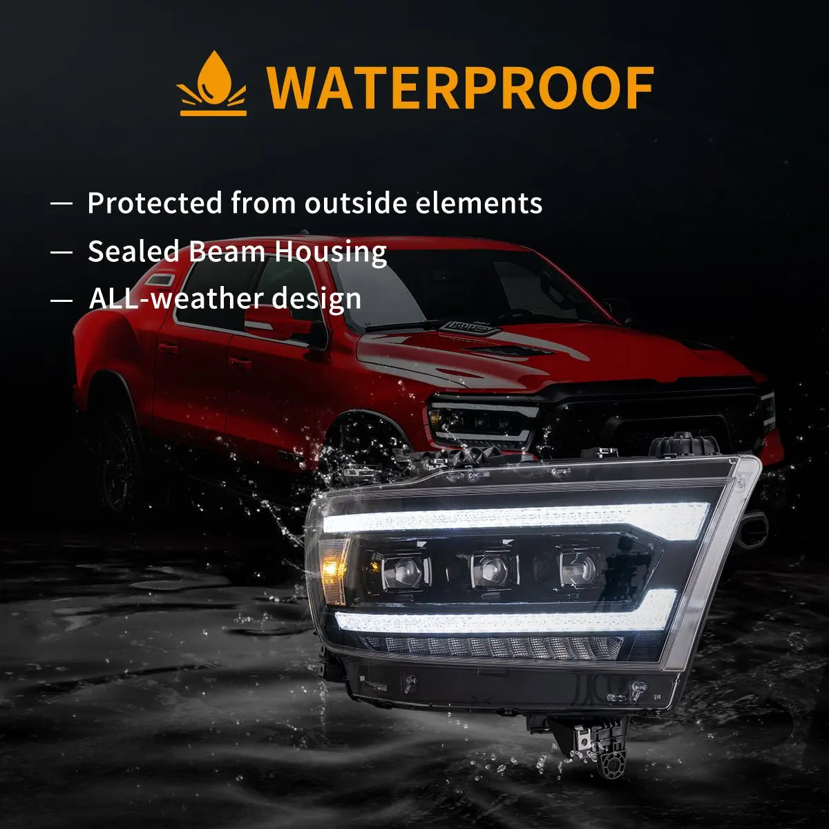 Vland 19-24 Ram 1500 5th Gen (DT) LED Matrix Projector HeadLights Black Assembly sayaragear