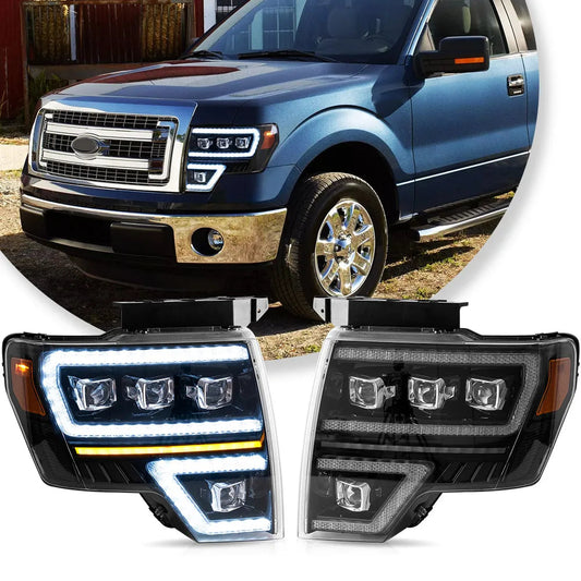Vland 2009-2014 F150 12th Gen Black LED Matrix Projector Headlights Plug & Play Headlamp Assembly sayaragear